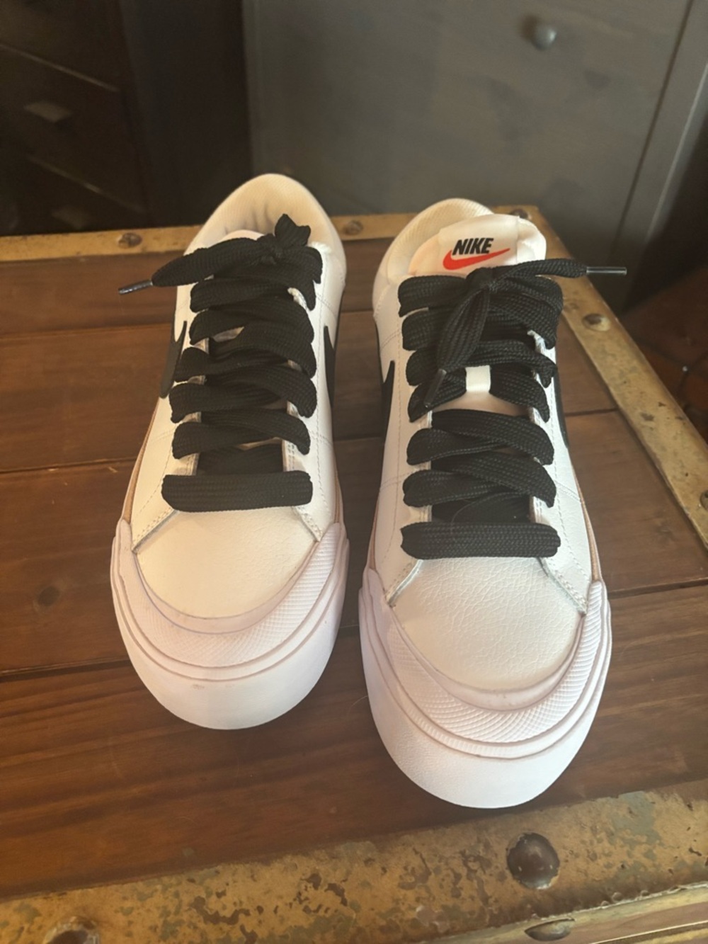 Nike White Sneakers with Black Swoosh and Tan Accent - Picture 2 of 4